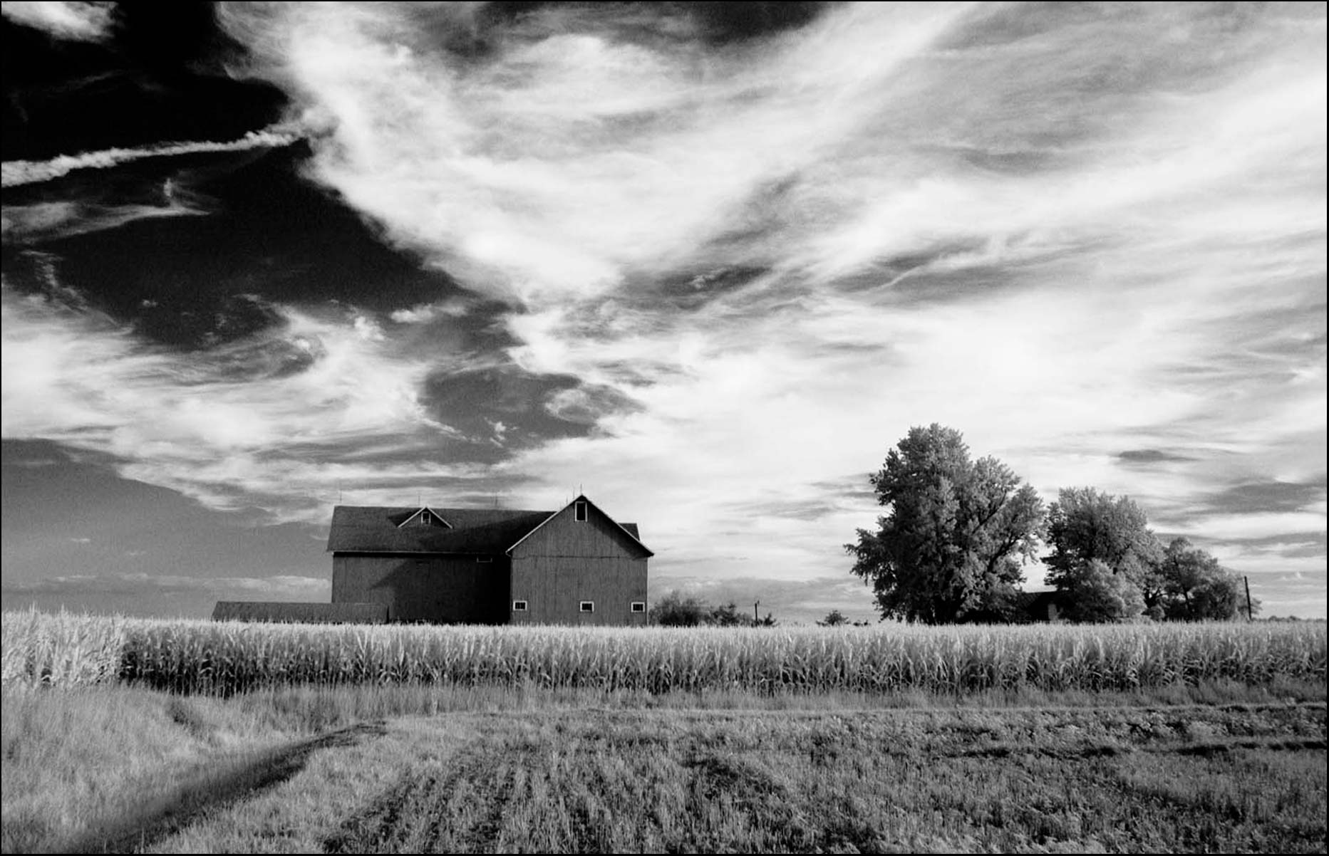 Black and White Infrared image of a barn in Ohio