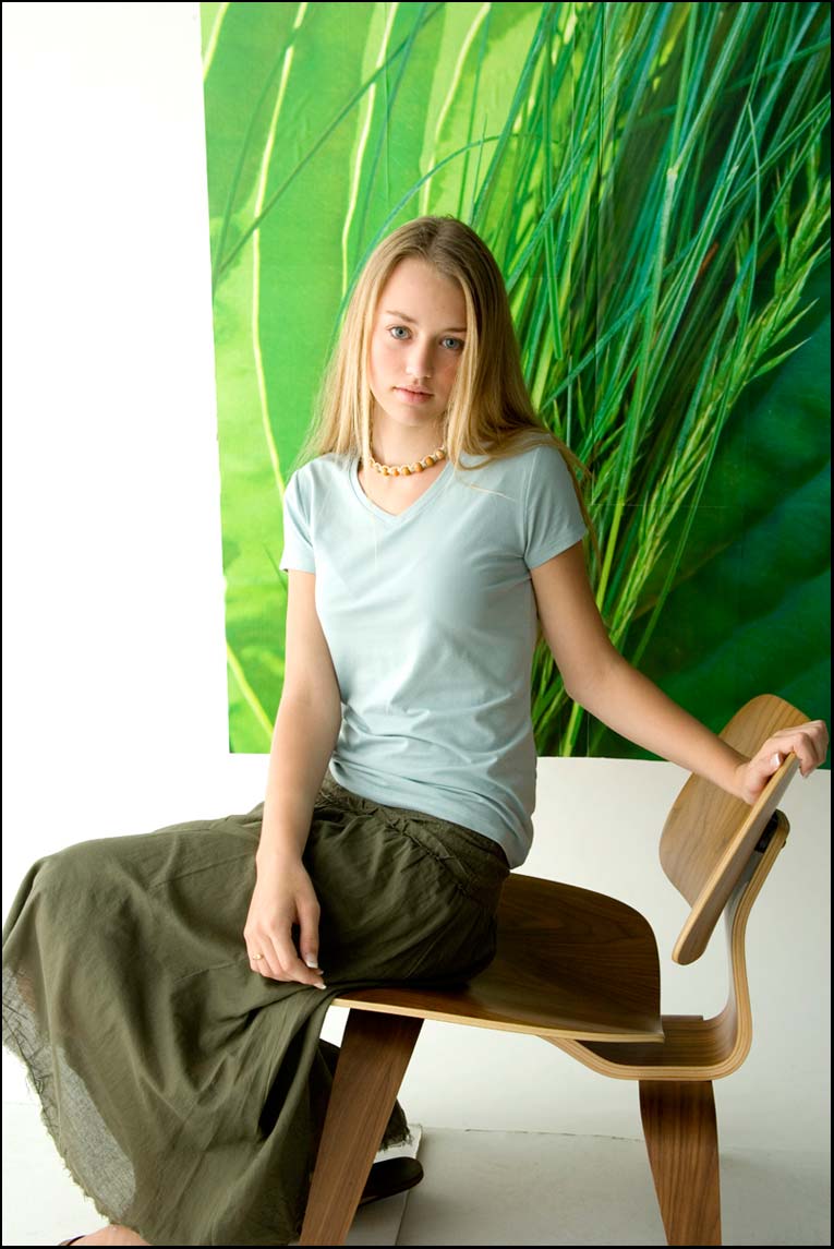 Young woman in a T shirt in the studio